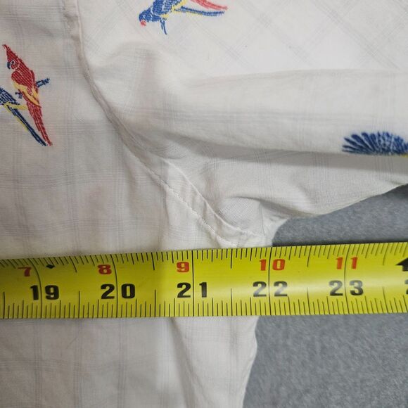 Tori Richard Bird Print Cotton Button Up Men's Sz Large White Embroidered McCaws - Picture 5 of 13